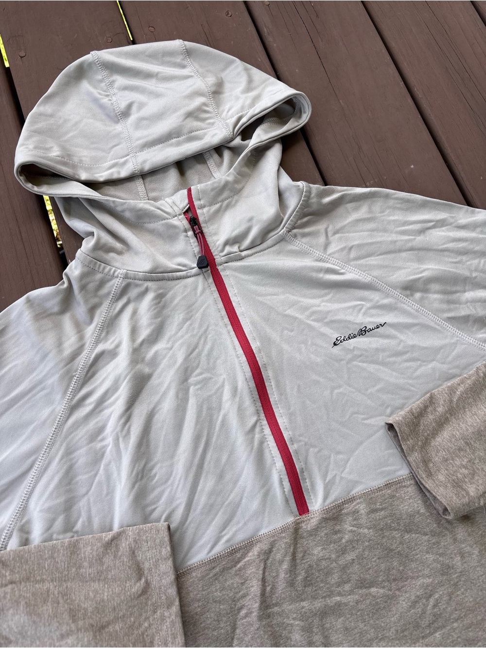 Eddie Bauer Motion Mens M Tan Quarter Zip Hoodie